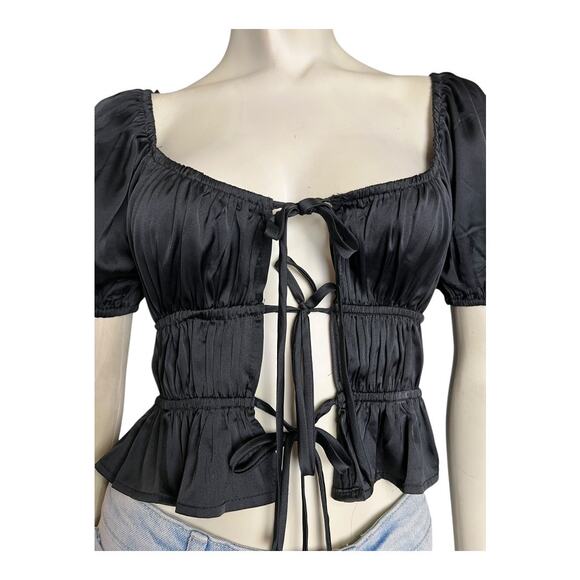 Festival Top Shirt Blouse Concert Summer Skimpy Crop y2k Black Goth Romantic - Picture 3 of 7